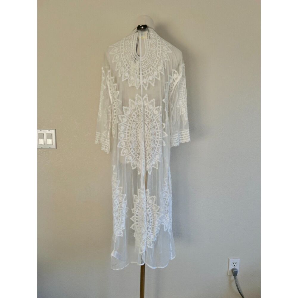 RACHEL ZOE Mandala White Lace Embroidered Maxi Kimono Duster Cover-up - Picture 4 of 8